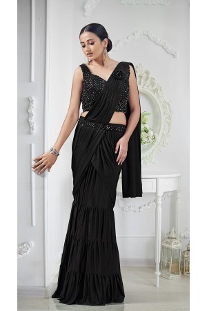 Black lycra readymade one minute skirt saree 1015793c