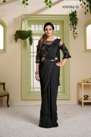 Black sequins work lycra readymade saree 1015762d