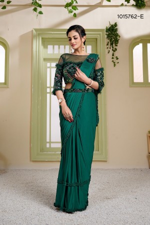 Bottlegreen lycra readymade one minute skirt saree 1015762e