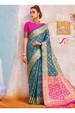 Teal Indian Silk wedding wear saree