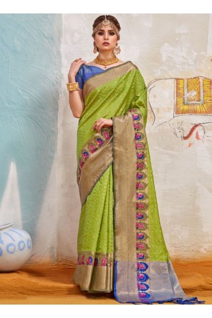 Olive green Indian Silk wedding wear saree