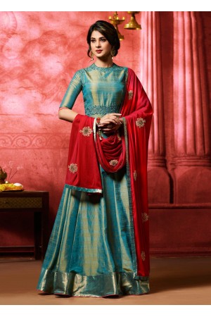 Jennifer winget blue banarasi silk party wear anarkali 11011