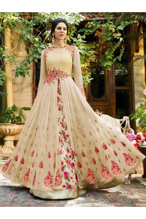 Peach georgette embroidered wedding anarkali z501