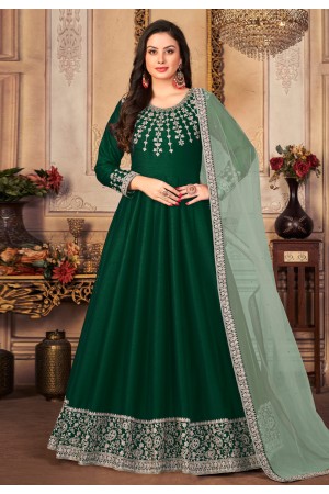 Art silk long Anarkali suit in Green colour 4401
