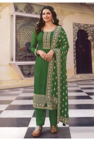 Desai green silk pant style suit in Prachi colour 16805