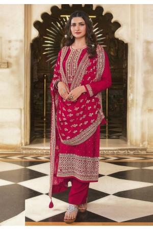 Desai magenta silk pant style suit in Prachi colour 16801