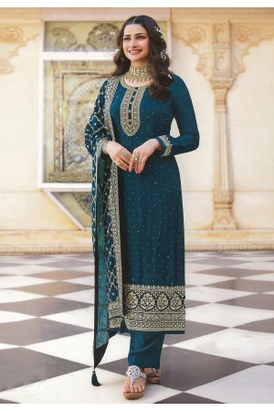Desai teal silk pakistani suit in Prachi colour 16802