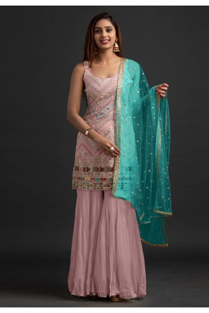 Faux georgette pakistani suit in Pink colour 1003B