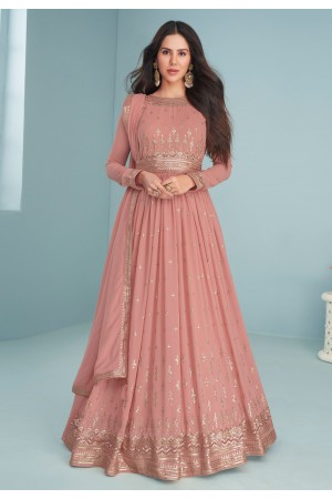 Georgette abaya style Anarkali suit in Pink colour 9293
