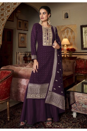 Georgette embroidered palazzo suit in Purple colour 134
