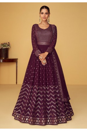Georgette long Anarkali suit in Purple colour 9360