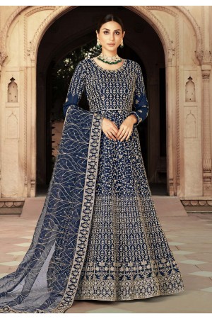 Net long Anarkali suit in Navy blue colour 3210