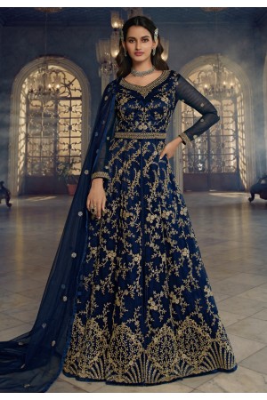 Net long Anarkali suit in Navy blue colour 5407