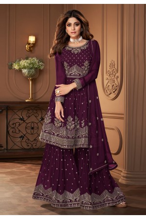 Shamita shetty Georgette sharara suit in purple colour 8696B