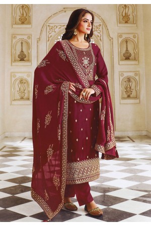 Silk pakistani suit in Maroon colour 13612