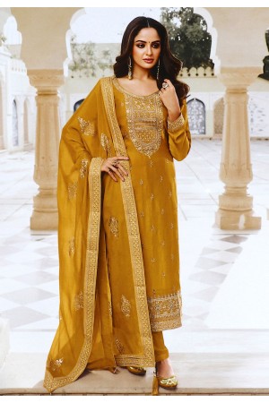 Silk pant style suit in Mustard colour 13613
