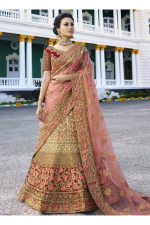 Beige peach heavy embroidered Indian wedding lehenga choli 13173