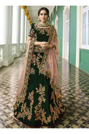 Green heavy embroidered Indian wedding lehenga choli 13176