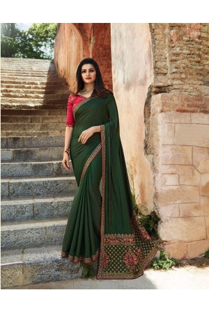 Bollywood Prachi Desai Green and Pink silk designer party wear saree