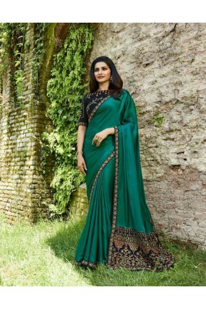 Bollywood Prachi Desai Teal green silk designer party wear saree