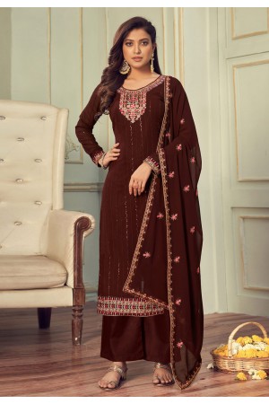 Brown faux georgette kameez with palazzo 3106