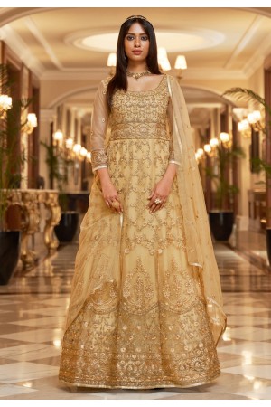 Golden net abaya style anarkali suit 3007