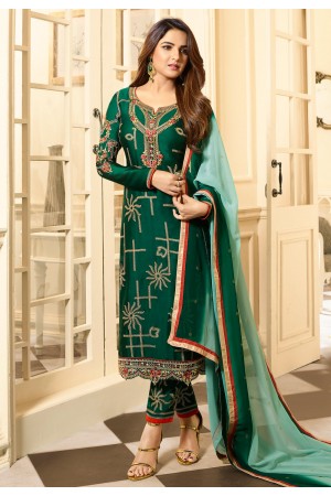 Green satin georgette kameez with pant 11034
