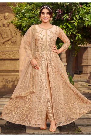 Peach net center slit anarkali suit 2022