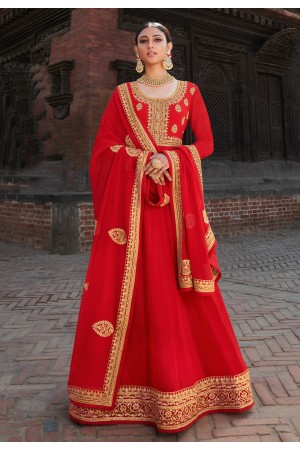 Red georgette abaya style anarkali suit 22301