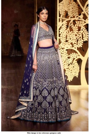 Bollywood Anita Dongre Inspired Navy blue Tafetta silk lehenga