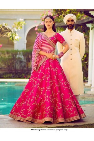 Bollywood Sabyasachi Mukherjee Inspired Malai satin Pink lehenga