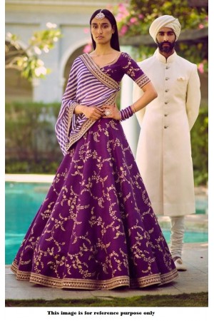 Bollywood Sabyasachi Mukherjee Inspired Malai satin Violet lehenga