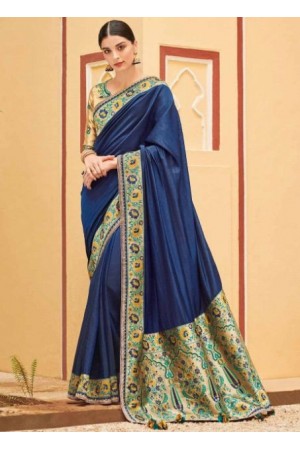 Blue banarasi weaving silk Indian wedding saree 1016