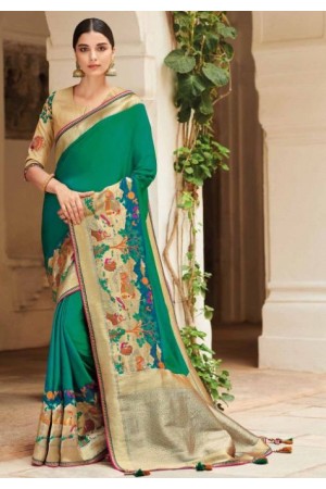 Green banarasi weaving silk Indian wedding saree 1003
