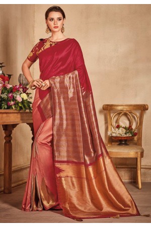 Maroon color silk Indian wedding saree 935