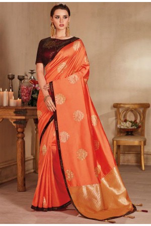 Peach color silk Indian wedding saree 927