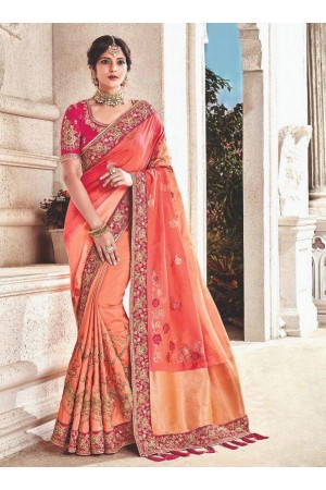 Peach fancy silk Indian wedding saree 2305