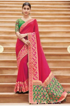 Pink banarasi weaving silk Indian wedding saree 1015
