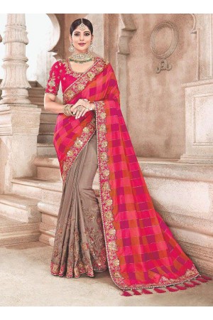 Pink beige fancy silk Indian wedding saree 2301