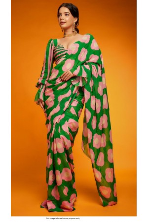 Bollywood Model Satin digital print saree in Green