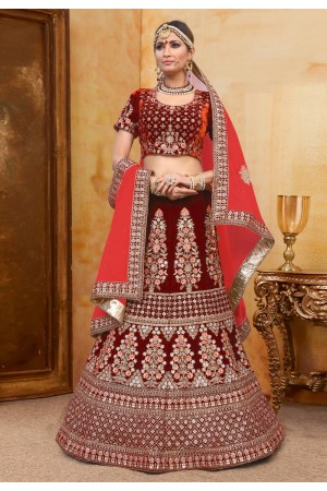 Red velvet bridal lehenga choli N217A