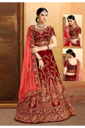 Red velvet bridal lehenga choli N244B