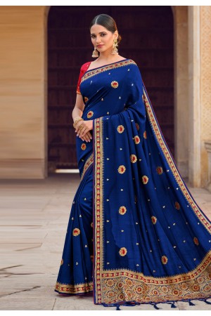 Chiffon Saree with blouse in Navy blue colour 4113
