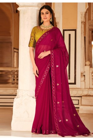 Chinon Saree with blouse in Magenta colour 5433