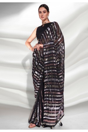 Georgette Designer Saree  in Black colour with blouse 3944