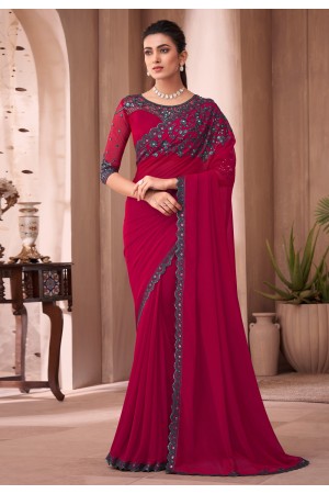 Georgette Saree with blouse in Magenta colour 1107