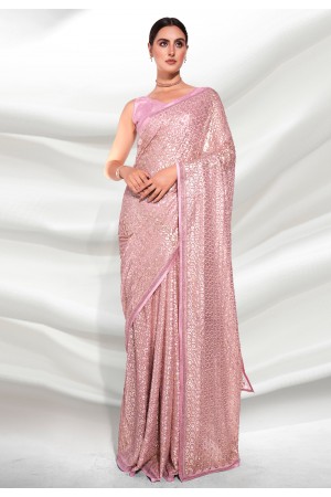 Georgette Saree with blouse in Pink colour 3880