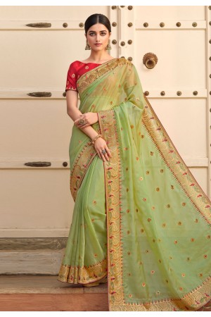 Organza Saree with blouse in Light green colour 4109