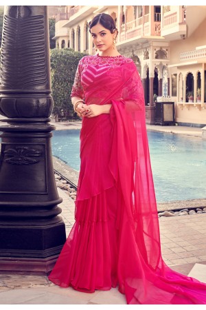 Organza Saree with blouse in Magenta colour 48004