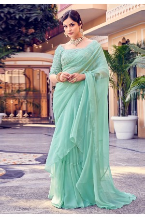Organza Saree with blouse in Sea green colour 48003